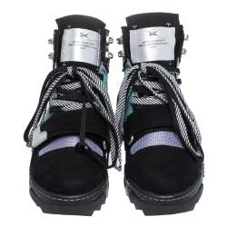 Pre Owned Off White Mulcitcolor Nubuck Leather and Fabric Hiking Lace Boots Size 42