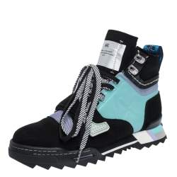 Off White Mulcitcolor Nubuck Leather and Fabric Hiking Lace Boots