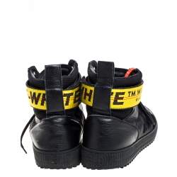 Off-White Black Leather/Fabric and Suede Industrial High Top Sneakers Size 45