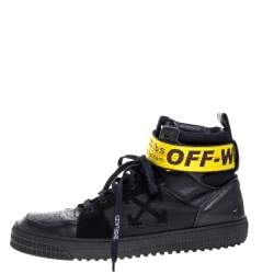 Off-White Black Leather/Fabric and Suede Industrial High Top Sneakers Size 45