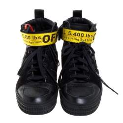 Off-White Black Leather/Fabric and Suede Industrial High Top Sneakers Size 45