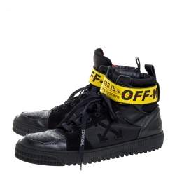 Off-White Black Leather/Fabric and Suede Industrial High Top Sneakers Size 45