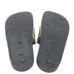 Pre Owned Off White Black/Yellow Leather And Canvas Slide Sandals Size 44