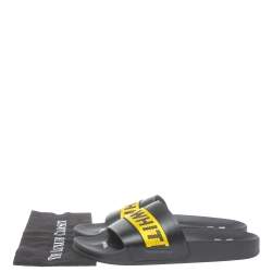 Pre Owned Off White Black/Yellow Leather And Canvas Slide Sandals Size 44
