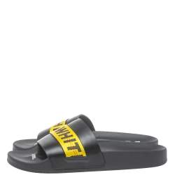 Pre Owned Off White Black/Yellow Leather And Canvas Slide Sandals Size 44