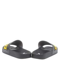 Pre Owned Off White Black/Yellow Leather And Canvas Slide Sandals Size 44