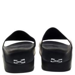 Pre Owned Off-White Black Leather Off Stamp Slide Sandals Size 44