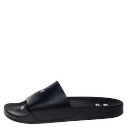 Pre Owned Off-White Black Leather Off Stamp Slide Sandals Size 44