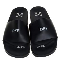 Pre Owned Off-White Black Leather Off Stamp Slide Sandals Size 44