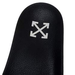 Pre Owned Off-White Black Leather Off Stamp Slide Sandals Size 44