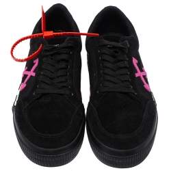 Off White Black Canvas And Suede Vulcanized Low Top Sneakers Size 42