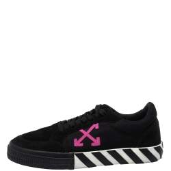Off White Black Canvas And Suede Vulcanized Low Top Sneakers Size 42
