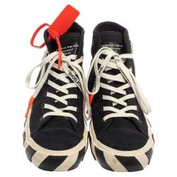 Pre Owned Off White Black Canvas And Suede Vulcanized High Top Sneakers Size 42