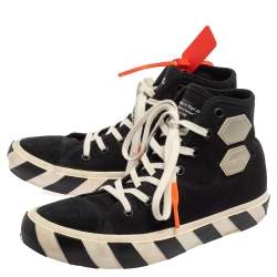 Pre Owned Off White Black Canvas And Suede Vulcanized High Top Sneakers Size 42