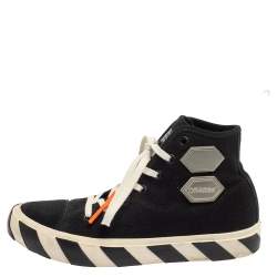 Pre Owned Off White Black Canvas And Suede Vulcanized High Top Sneakers Size 42