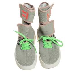 مملوكة مسبقًا Off-White Pale Green Stretch Fabric Moto Wrap High Top Sneakers Size 42