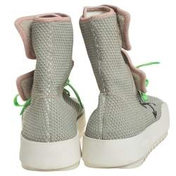 مملوكة مسبقًا Off-White Pale Green Stretch Fabric Moto Wrap High Top Sneakers Size 42