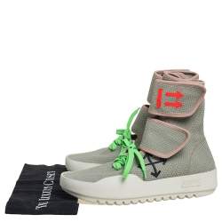 مملوكة مسبقًا Off-White Pale Green Stretch Fabric Moto Wrap High Top Sneakers Size 42