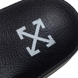 Off-White c/o VIRGIL ABLOH Black Leather Logo Pool Leather Slides Size 40