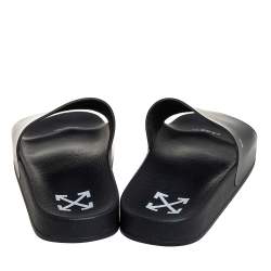 Off-White c/o VIRGIL ABLOH Black Leather Logo Pool Leather Slides Size 40