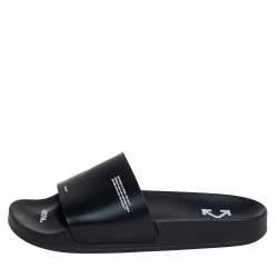 Off-White c/o VIRGIL ABLOH Black Leather Logo Pool Leather Slides Size 40