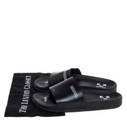 Off-White c/o VIRGIL ABLOH Black Leather Logo Pool Leather Slides Size 40