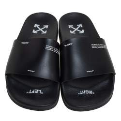 Off-White c/o VIRGIL ABLOH Black Leather Logo Pool Leather Slides Size 40