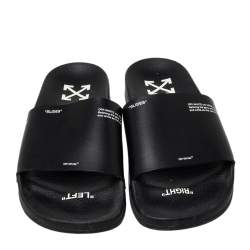 Off-White Black Rubber Corporate Print Flat Slides Size 41