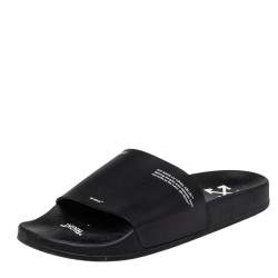 Off-White Black Rubber Corporate Print Flat Slides Size 41
