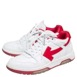 Pre Owned Off White Red/White Leather "Out Of Office" Low Top Sneakers Size 43