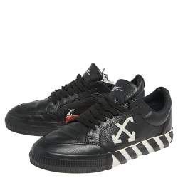Pre Owned  Off White Black Leather Vulcanized Low Top Sneakers Size 42