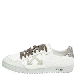 مملوكة مسبقًا  Off-White White/Silver Leather and Glitter Lace Low Top Sneakers Size 44