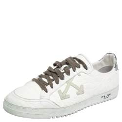 مملوكة مسبقًا  Off-White White/Silver Leather and Glitter Lace Low Top Sneakers Size 44