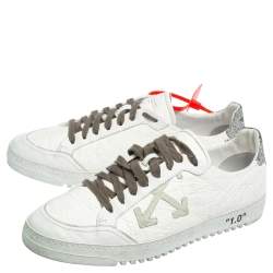 مملوكة مسبقًا  Off-White White/Silver Leather and Glitter Lace Low Top Sneakers Size 44