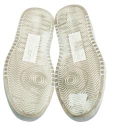 مملوكة مسبقًا  Off-White White/Silver Leather and Glitter Lace Low Top Sneakers Size 44