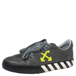 Off White Grey Leather Vulcanized Low Top Sneakers Size 43