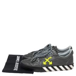 Off White Grey Leather Vulcanized Low Top Sneakers Size 43