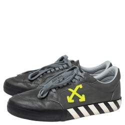 Off White Grey Leather Vulcanized Low Top Sneakers Size 43