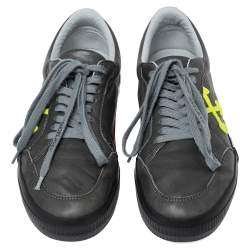 Off White Grey Leather Vulcanized Low Top Sneakers Size 43