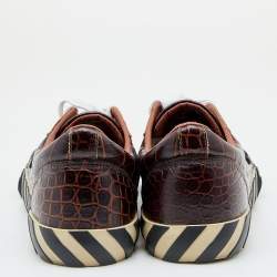 Off-White Brown Croc Embossed Leather Vulcanized Low Top Sneakers Size 45