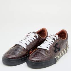 Off-White Brown Croc Embossed Leather Vulcanized Low Top Sneakers Size 45
