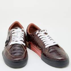 Off-White Brown Croc Embossed Leather Vulcanized Low Top Sneakers Size 45