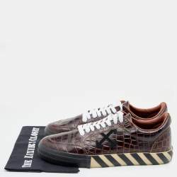 Off-White Brown Croc Embossed Leather Vulcanized Low Top Sneakers Size 45