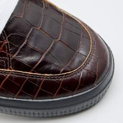 Off-White Brown Croc Embossed Leather Vulcanized Low Top Sneakers Size 45