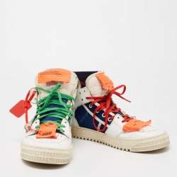 Pre Owned حذاء رياضي أوف وايت أوف كورت 3.0 كانفاس وجلد أزرق/أبيض عنق مرتفع مقاس 41