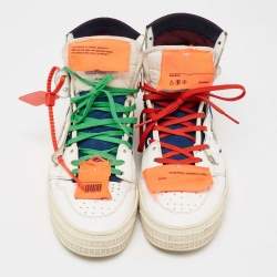 Pre Owned حذاء رياضي أوف وايت أوف كورت 3.0 كانفاس وجلد أزرق/أبيض عنق مرتفع مقاس 41