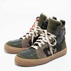 Pre Owned حذاء رياضي أوف وايت أوف كورت 3.0 جلد نوبوك وسويدي أخضر بعنق مرتفع مقاس 42