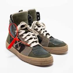 Pre Owned حذاء رياضي أوف وايت أوف كورت 3.0 جلد نوبوك وسويدي أخضر بعنق مرتفع مقاس 42