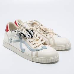 Off-White White/Red Canvas And Leather Vulcanised Sneakers Size 42