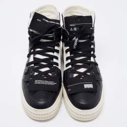 Pre Owned Off-White White/Black  Leather And Canvas Off Court 3.0 High Top Sneakers Size 39